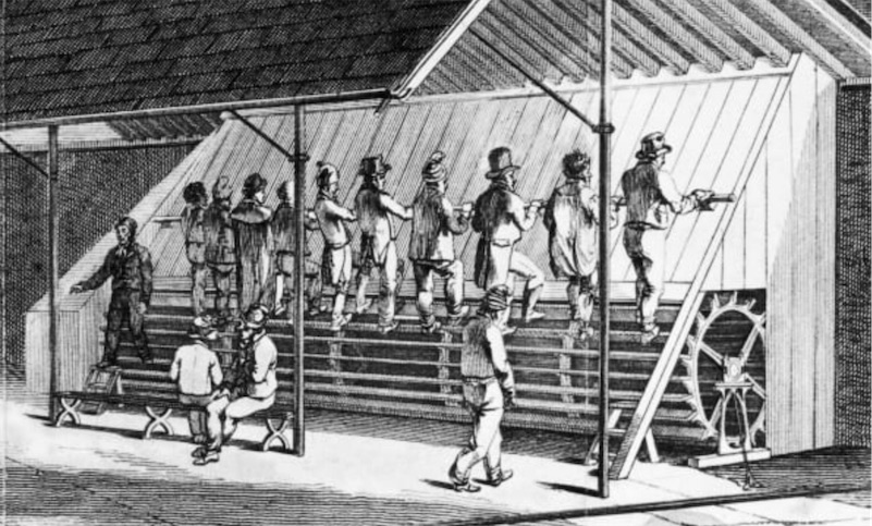 A primitive form of treadmill, used as a torture device on British prisoners.