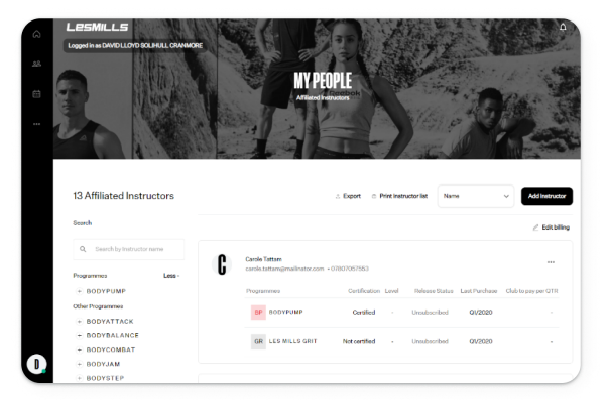 Les Mills Connect My People new feature screenshot