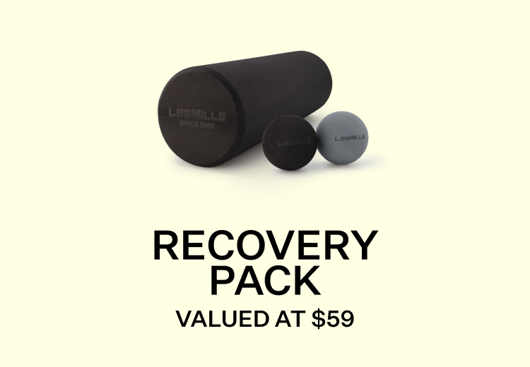 Recovery pack includes massage roller and two massage balls, valued at $59USD