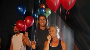 Gandalf Archer-Mills, Les Mills Jnr and Jackie Mills join in on the BODYSTEP™ 100 celebrations