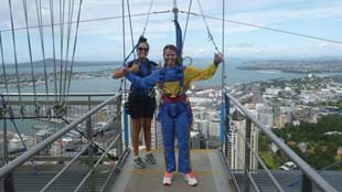Lisa Collins makes the most of her time in Auckland - by jumping off the Sky Tower.
